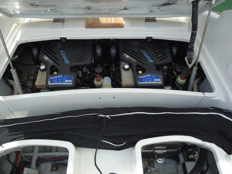 Slide: The Image of 2009 Chris-Craft Corsair 36 engine compartment with twin engines. - 17