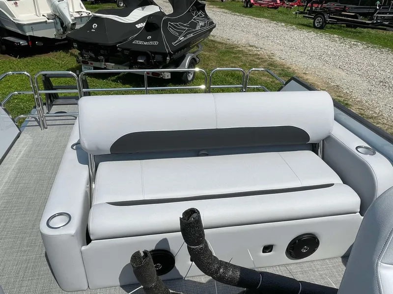 Slide: The Image of 2025 Bentley Pontoons Legacy 220 Swingback interior seating area. - 21