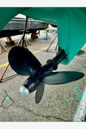 Slide: The Image of Close-up of a Vilm 116 boat propeller, 2002 model, on a dry dock. - 45