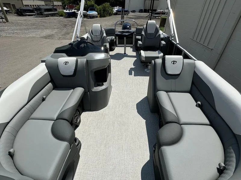 Slide: The Image of Interior of 2025 Tahoe LTZ 2385 QL pontoon boat with luxurious seating. - 3