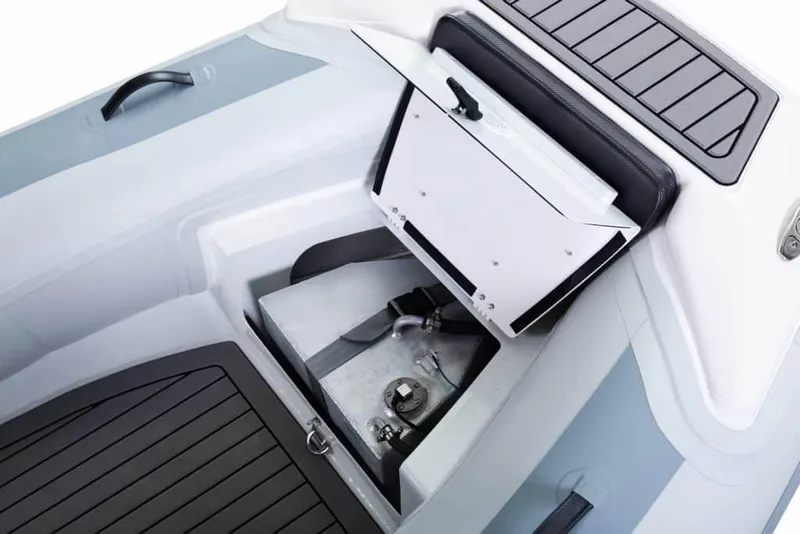 Slide: The Image of 2024 Highfield Sport 360 boat storage compartment with open lid. - 3
