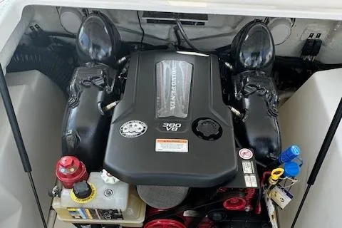 Slide: The Image of 2022 Cobalt R6 Surf boat engine compartment with Volvo Penta 380 V8. - 23