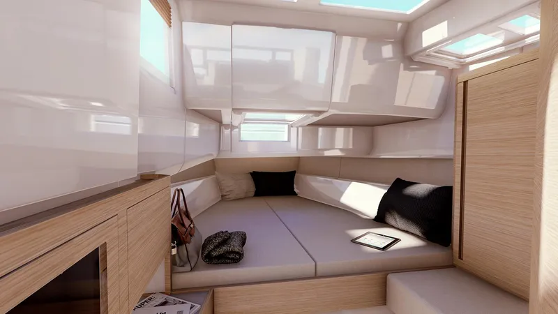 Slide: The Image of Luxurious interior of the 2025 Saxdor 400 GTC yacht with modern furnishings. - 6