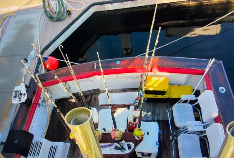 Slide: The Image of Fishing setup on 1988 Ocean Yachts 55 Super Sport boat deck. - 5