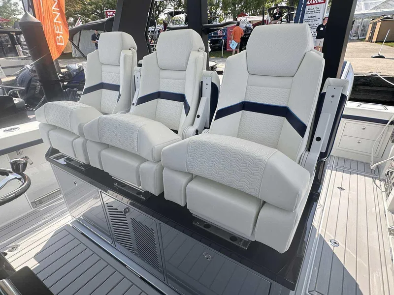 Slide: The Image of Luxury seating in 2025 Formula 387 Center Console Fish boat cockpit. - 29