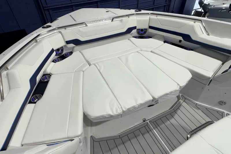 Slide: The Image of 2025 Formula 387 Center Console Fish boat with luxurious white seating and modern design. - 62