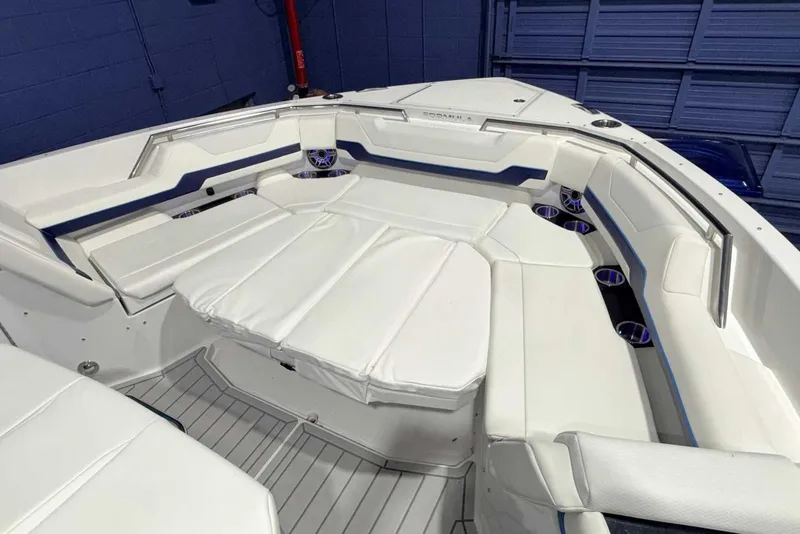 Slide: The Image of 2025 Formula 387 Center Console Fish boat with luxurious white seating and modern design. - 63