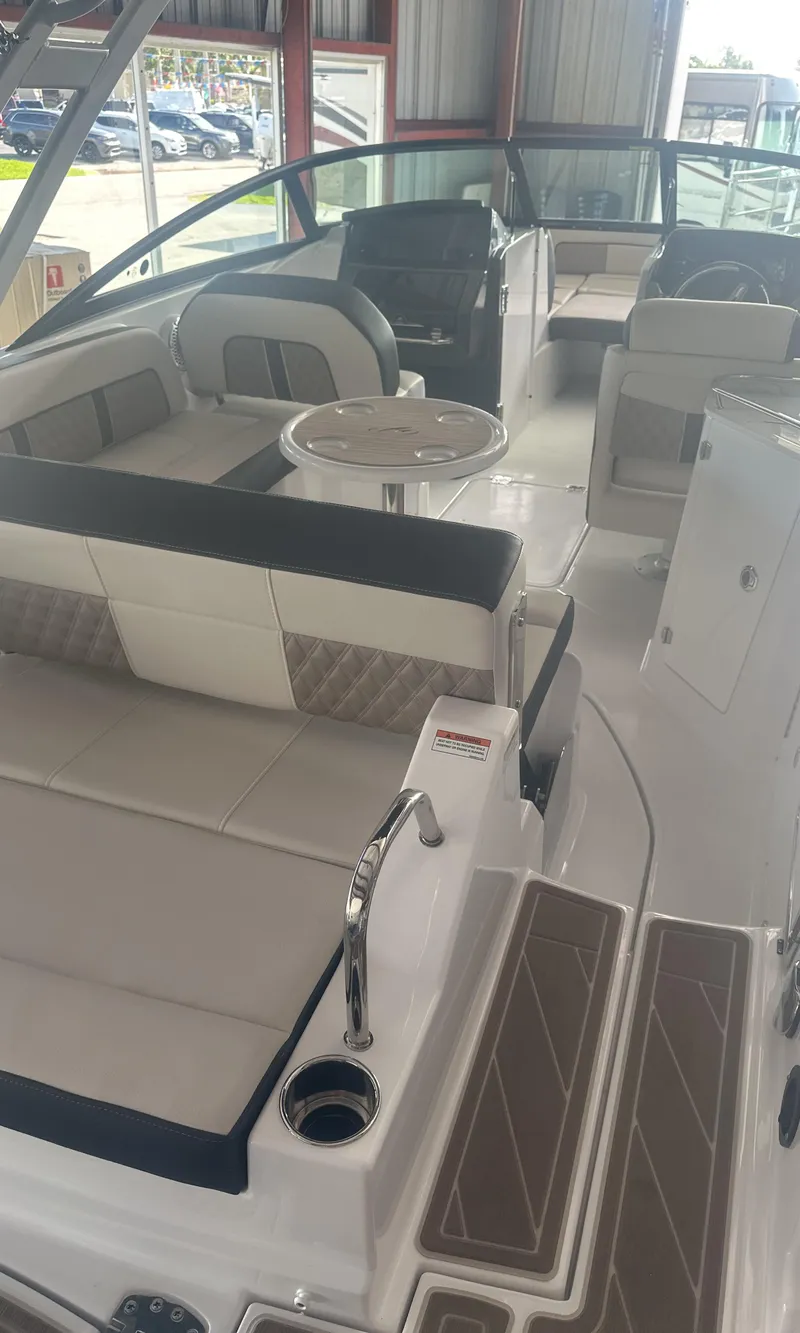 Slide: The Image of 2025 Monterey M45 boat interior with luxurious seating and modern design. - 11