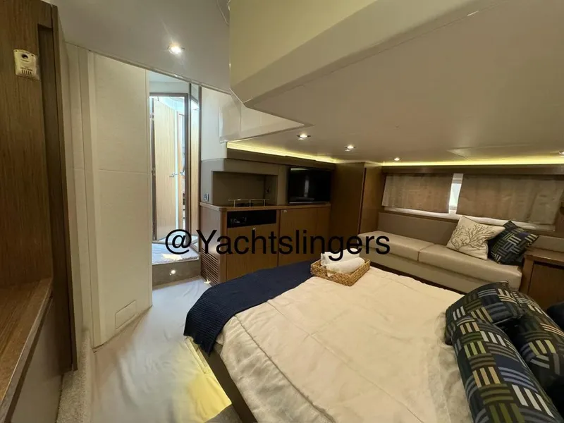 Slide: The Image of Luxurious interior of 2017 Sea Ray Sundancer yacht with cozy bedroom and modern amenities. - 29