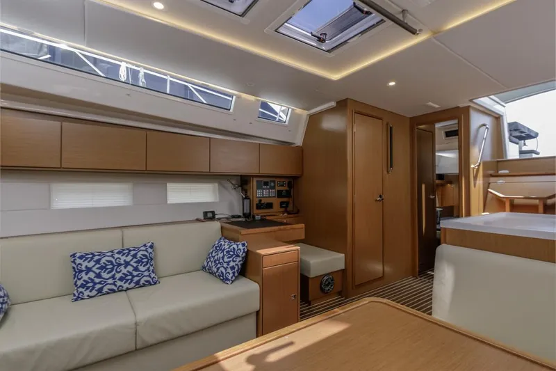 Slide: The Image of Luxurious interior of 2022 Bavaria C50 yacht with modern furnishings and natural light. - 45