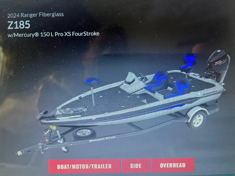 Slide: The Image of 2025 Ranger Z185 boat with Mercury 150L Pro XS engine, side view. - 3