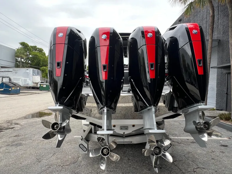 Slide: The Image of 2025 Nor-Tech 400 Supersport with four powerful outboard engines, rear view. - 8