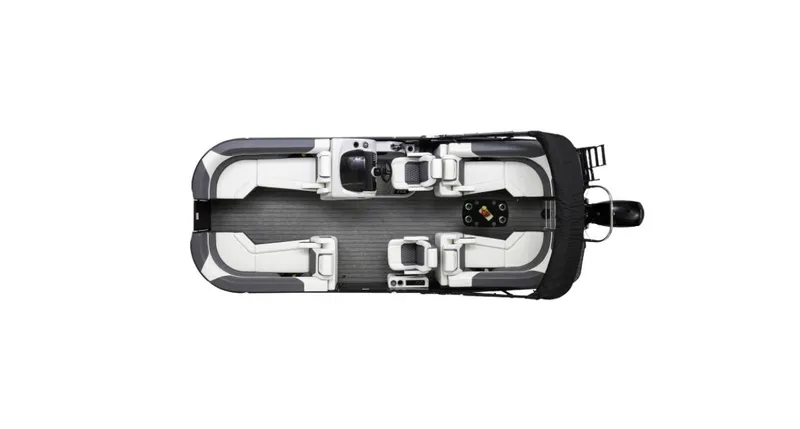 Slide: The Image of Top view of 2025 Lowe RS 250 WT pontoon boat with seating layout. - 5