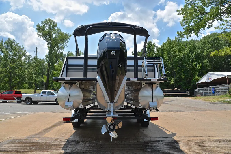 Slide: The Image of 2023 Viaggio Diamante 23 U Platinum pontoon boat with powerful outboard motor. - 13