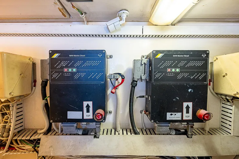 Slide: The Image of Electrical control panels inside a 2005 Bertram 450 Convertible yacht. - 30