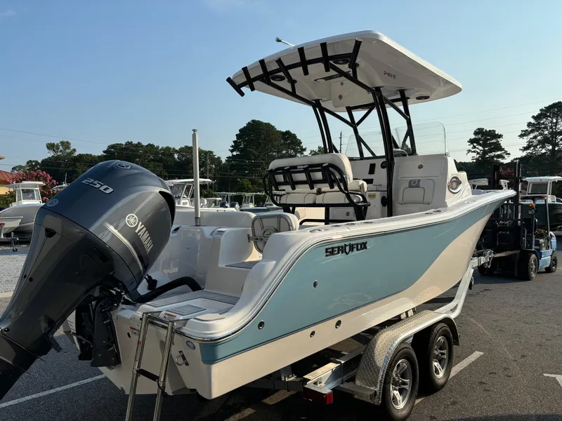 Slide: The Image of 2025 Sea Fox 248 Side Console boat with Yamaha engine on trailer. - 7