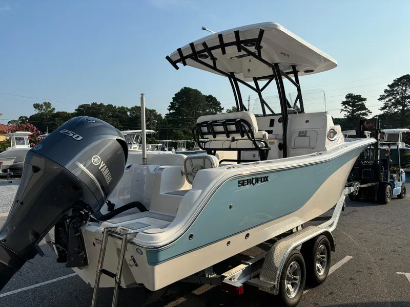Slide: The Image of 2025 Sea Fox 248 Side Console boat with Yamaha engine on a trailer. - 8