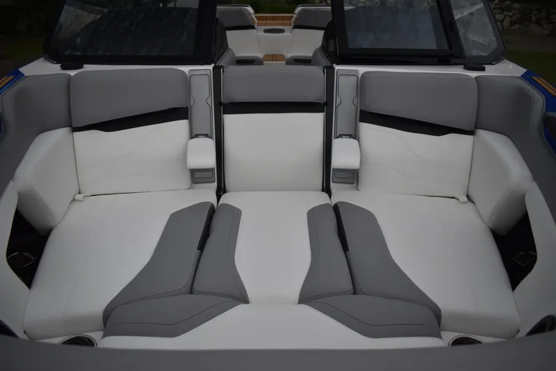 Slide: The Image of 2024 Supra SV boat interior with white and gray seating. - 4