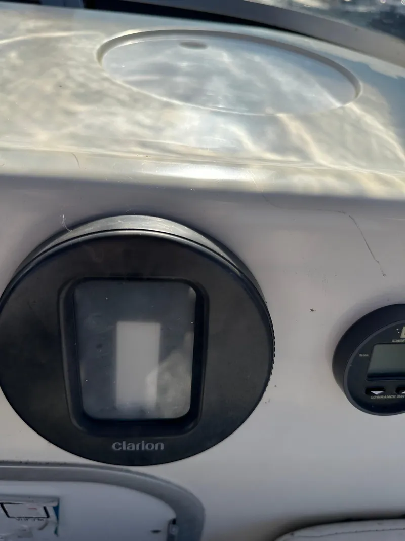 Slide: The Image of Close-up of the dashboard on a 1996 Sea Ray 370 Sedan Bridge boat. - 20