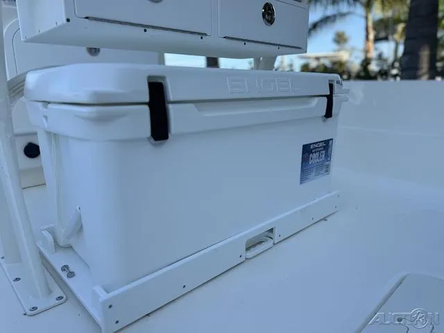 Slide: The Image of Engel cooler on 2024 Skeeter SX230 boat deck. - 20