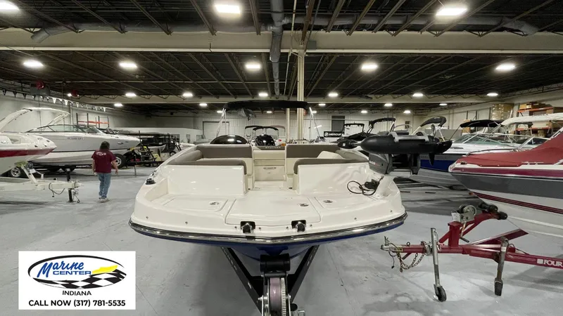 Slide: The Image of 2019 Bayliner 190 Deck Boat in showroom, Marine Center Indiana, contact (317) 781-5535. - 15