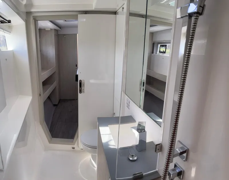 Slide: The Image of Modern bathroom interior of 2020 Leopard 50 yacht with sleek fixtures and ample storage. - 10