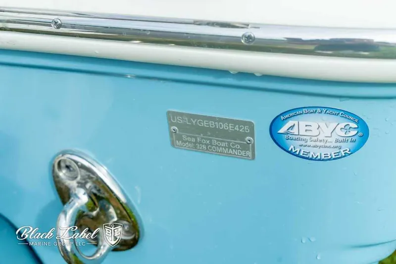 Slide: The Image of Close-up of 2025 Sea Fox 328 Commander Center Console boat with ABYC member sticker. - 4