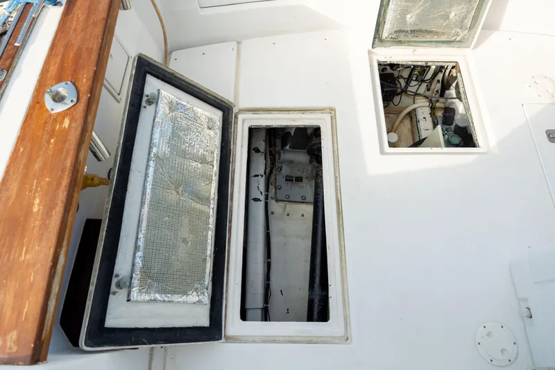 Slide: The Image of Open engine compartment of a 1998 Little Harbor WhisperJet 36 boat. - 47