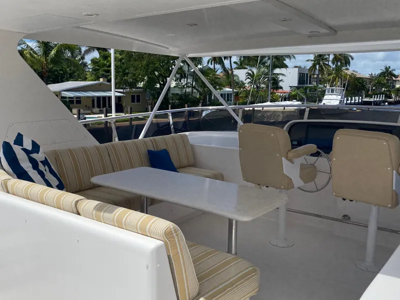 Slide: The Image of Luxurious 2003 West Bay 68 yacht deck with seating and steering area. - 23