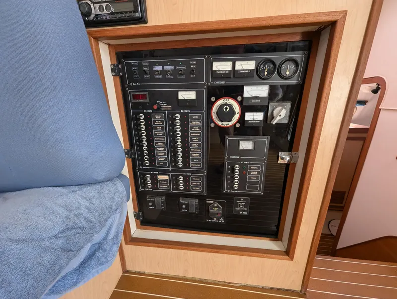 Slide: The Image of Electrical control panel on a 1998 Shuttleworth Ocean Cheetah 37 yacht. - 32