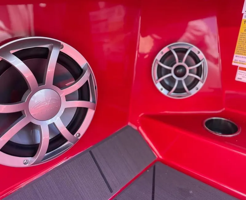 Slide: The Image of Close-up of 2024 ATX 20 Type-S boat speakers and cup holder. - 10