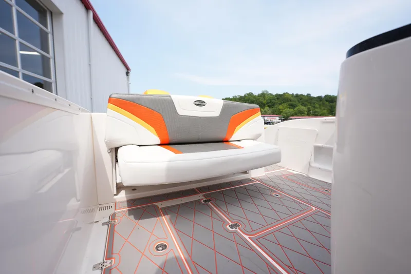 Slide: The Image of 2014 Sunsation 34 CCX boat interior with stylish seating and modern flooring. - 10