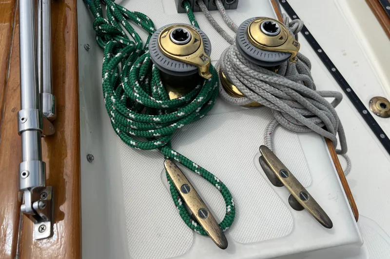 Slide: The Image of Winches and cleats on a 1994 Pacific Seacraft 34 sailboat deck. - 17