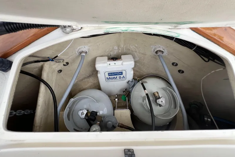 Slide: The Image of Propane tank storage compartment on a 1994 Pacific Seacraft 34 sailboat. - 21