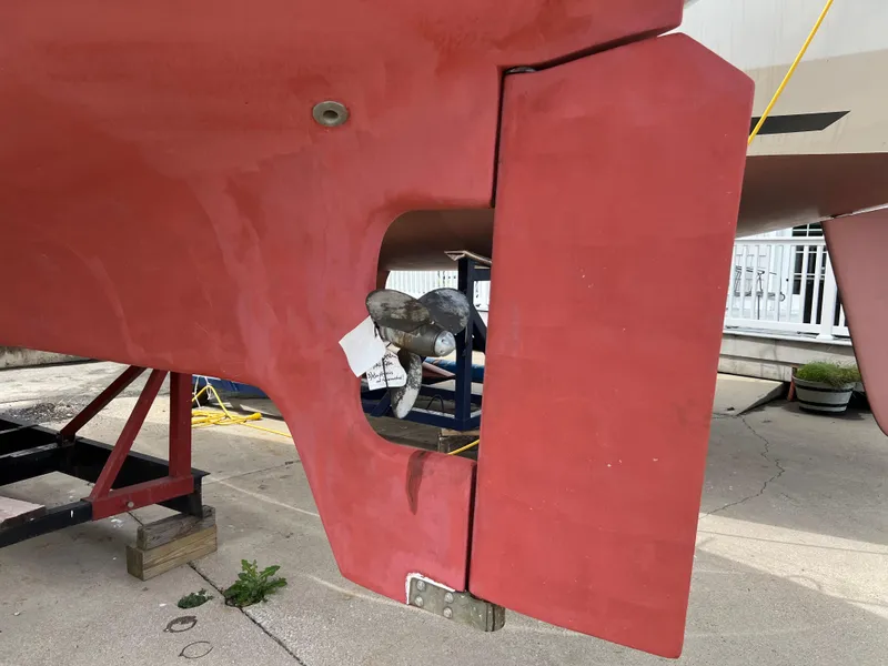 Slide: The Image of Close-up of 1994 Pacific Seacraft 34 sailboat rudder and propeller. - 8