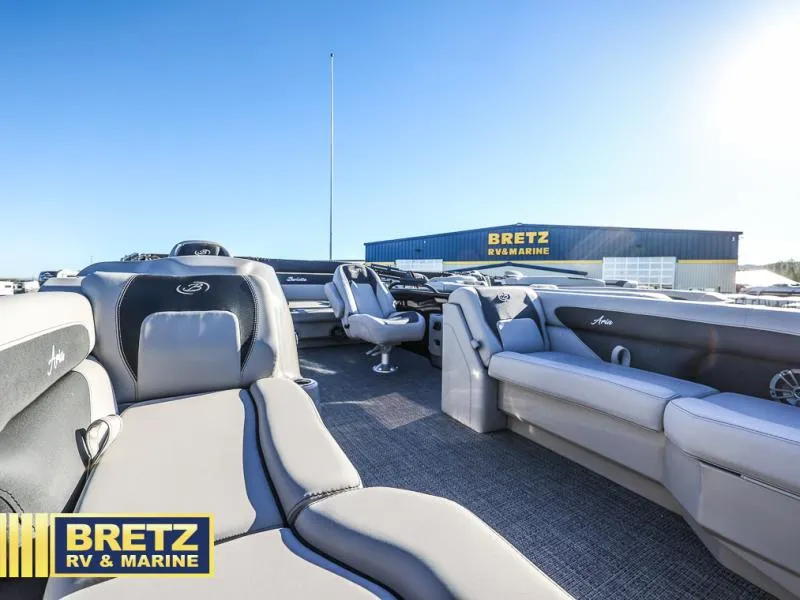 Slide: The Image of 2025 Aria Ultra-Lounge A22UC boat interior at Bretz RV & Marine dealership. - 7