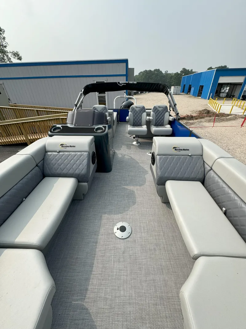 Slide: The Image of 2024 Massimo Marine P24-Limited Lounge Tritoon with spacious seating and modern design. - 4