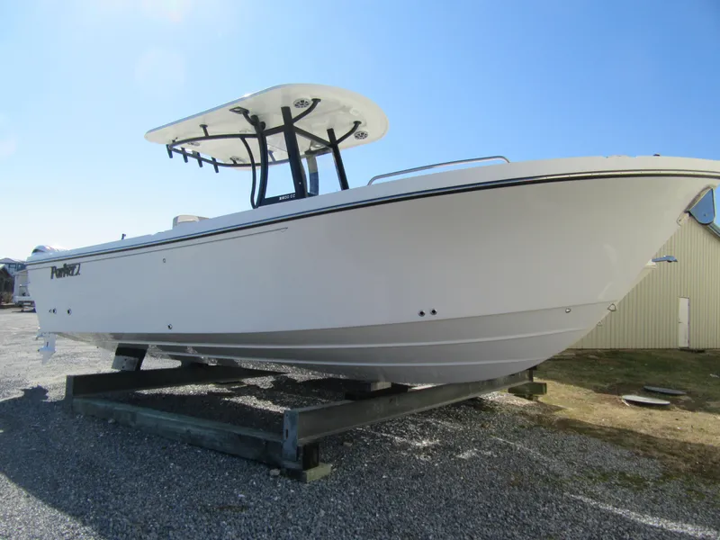 The Image of 2025 Parker 2600 Center Console boat on display outdoors. - 2