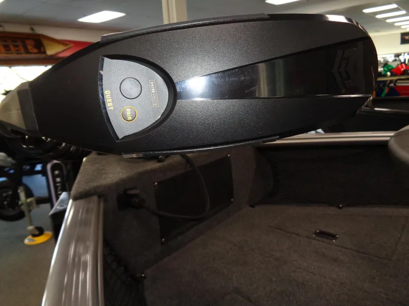 Slide: The Image of Close-up of 2024 Lund 1775 Impact XS boat interior with trolling motor. - 27