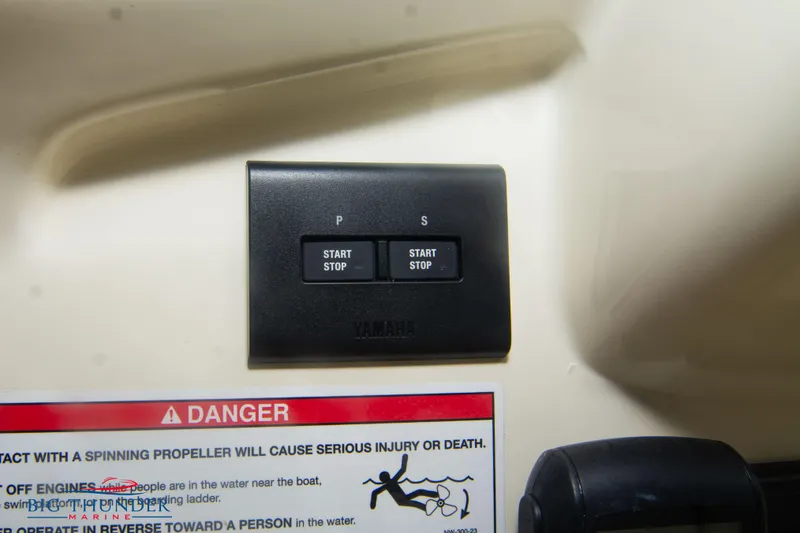 Slide: The Image of Invictus TT280S 2024 boat control panel with start/stop buttons and safety warning. - 22