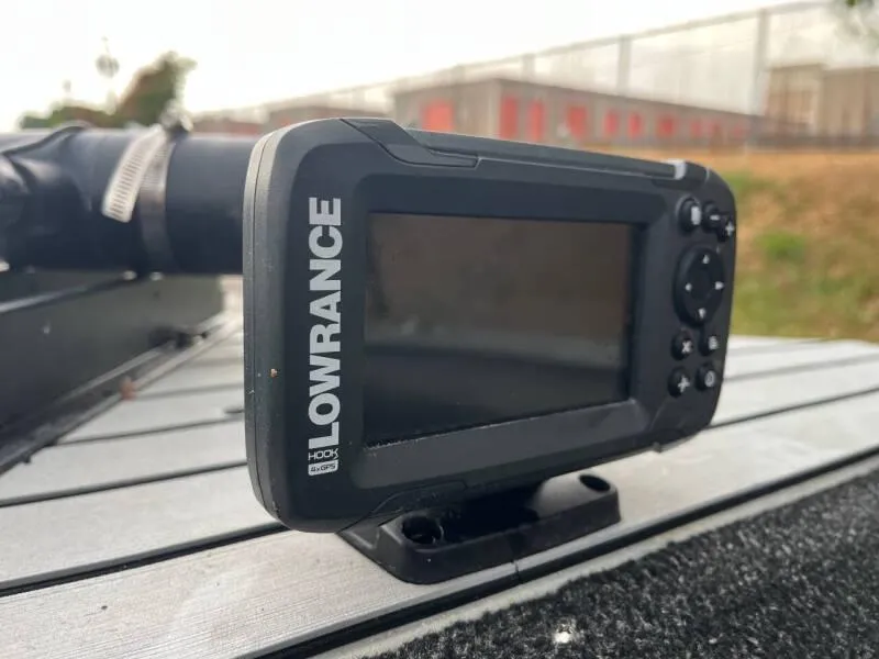 Slide: The Image of Lowrance fish finder on a 1990 Bass Tracker Pro 17 boat. - 15