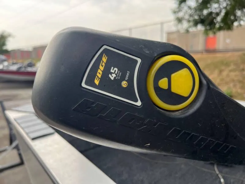 Slide: The Image of Close-up of Minn Kota Edge 45 trolling motor on 1990 Bass Tracker Pro 17 boat. - 20