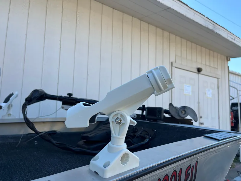 Slide: The Image of White rod holder on a 1990 Bass Tracker Pro 17 boat. - 36