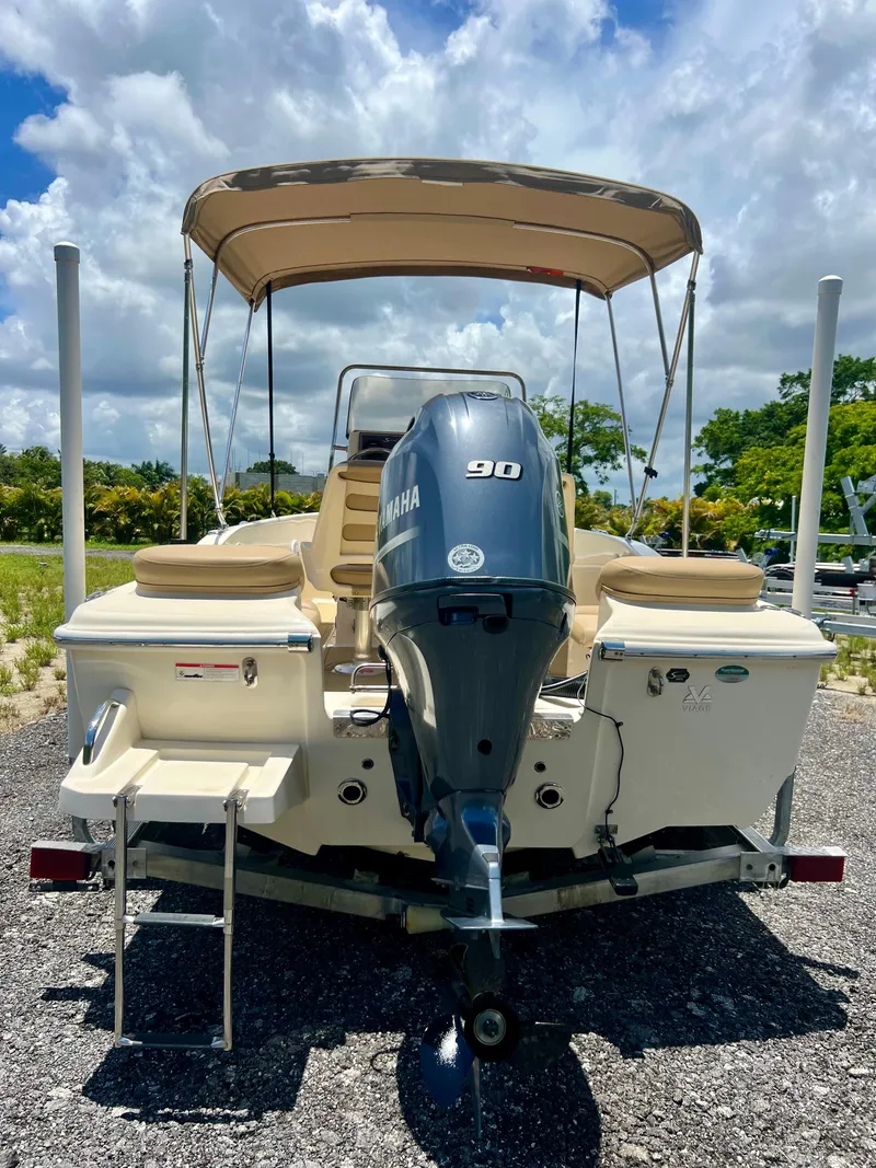 Slide: The Image of 2019 Scout Sportfish 175 boat with Yamaha 90 engine, rear view. - 34