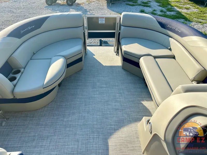 Slide: The Image of 2025 South Bay 224FCR LE pontoon boat with spacious seating and modern design. - 10