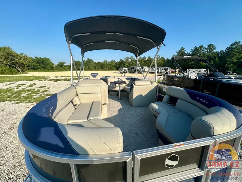 Slide: The Image of 2025 South Bay 224FCR LE pontoon boat with spacious seating and canopy. - 26