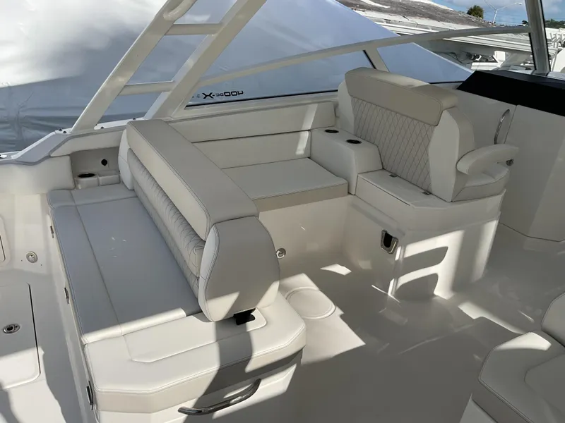 Slide: The Image of Luxurious seating area on 2025 World Cat 400 DC-IS boat. - 34
