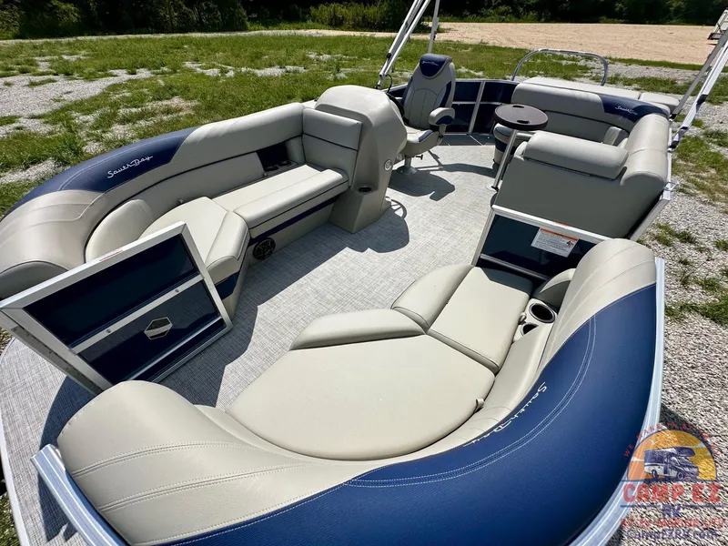 Slide: The Image of 2025 South Bay 220CR LE pontoon boat with spacious seating and modern design. - 23