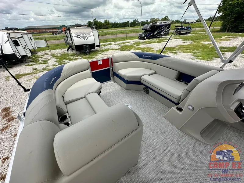 Slide: The Image of 2025 South Bay 224CR LE pontoon boat with spacious seating and modern design. - 10
