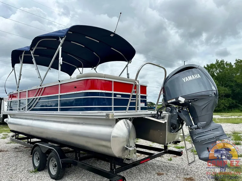 Slide: The Image of 2025 South Bay 224CR LE pontoon boat with Yamaha outboard motor. - 5